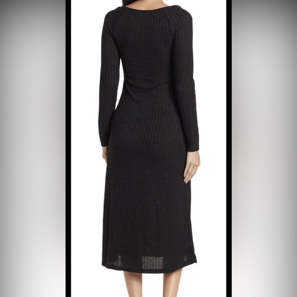 ASTR The Label Knit Midi Dress Black Long Sleeve Scoop Neck Slit NEW Size Small - Picture 3 of 11